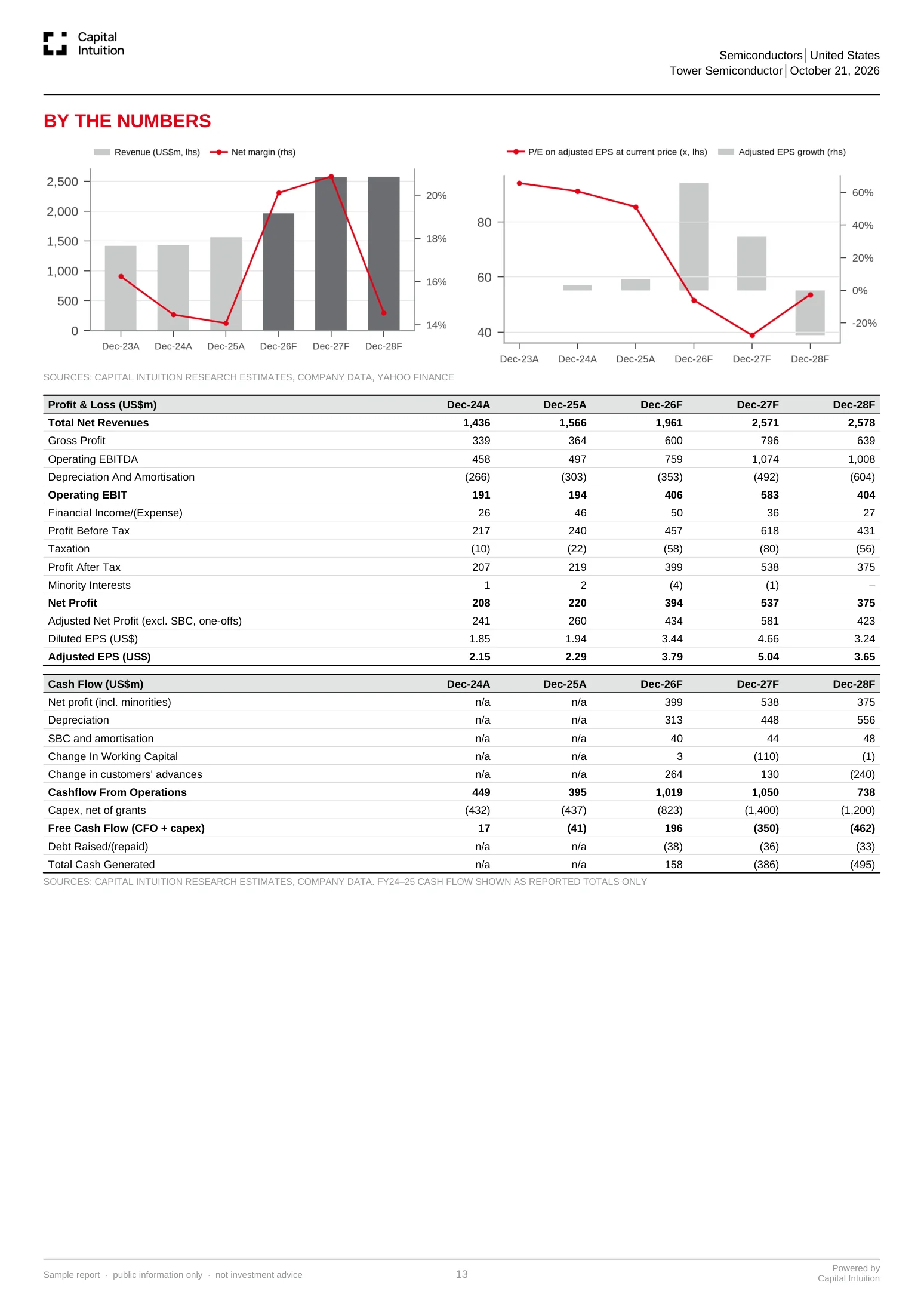 Financials and forecasts, Tower Semiconductor, page 13