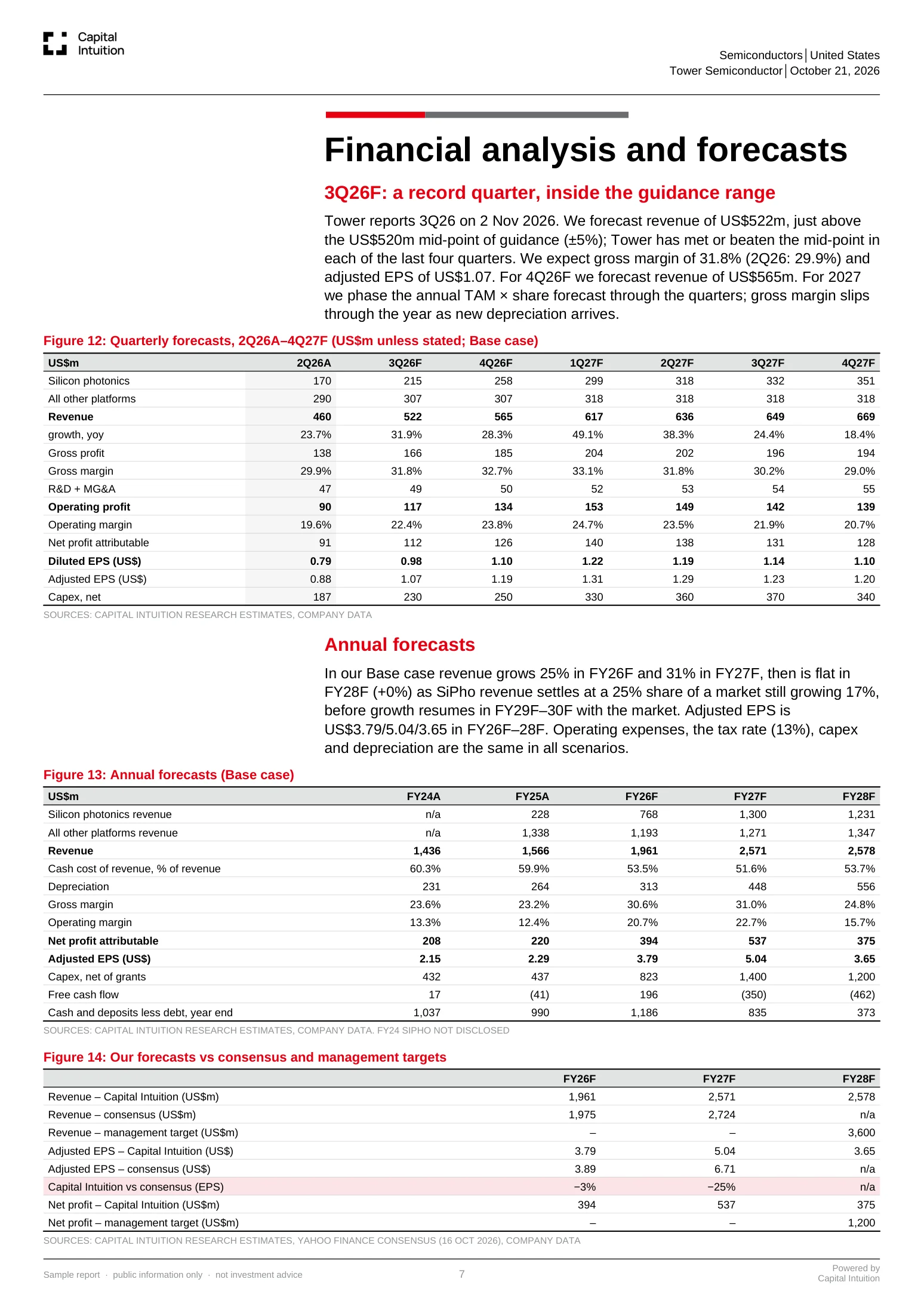 Financials and forecasts, Tower Semiconductor, page 7